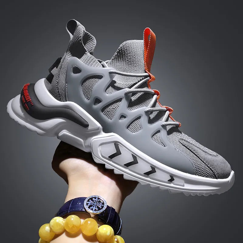 Men's fashion black non-slip sneakers with breathable mesh upper and EVA sole