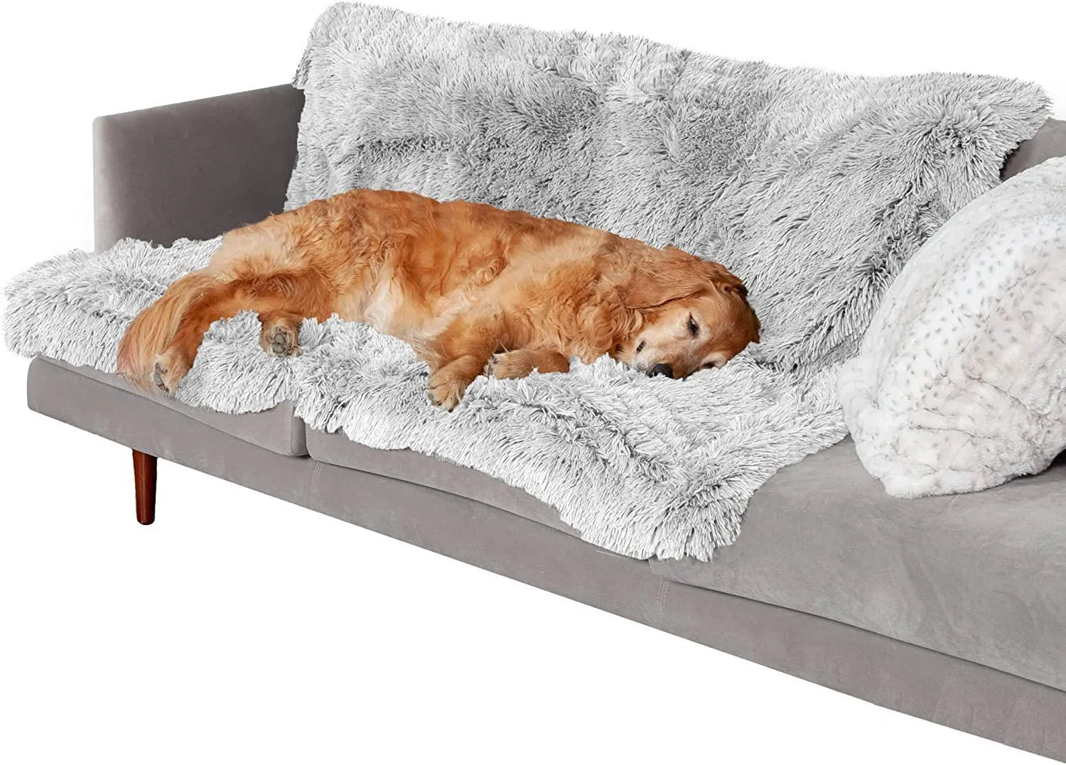 Plush waterproof double layer dog cushion in dark gray cloth material