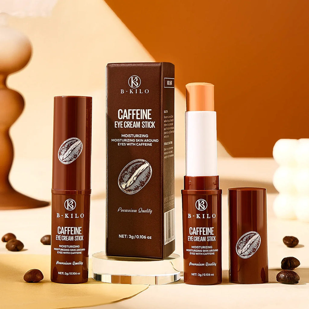 Caffeine eye cream stick in portable packaging for under-eye application