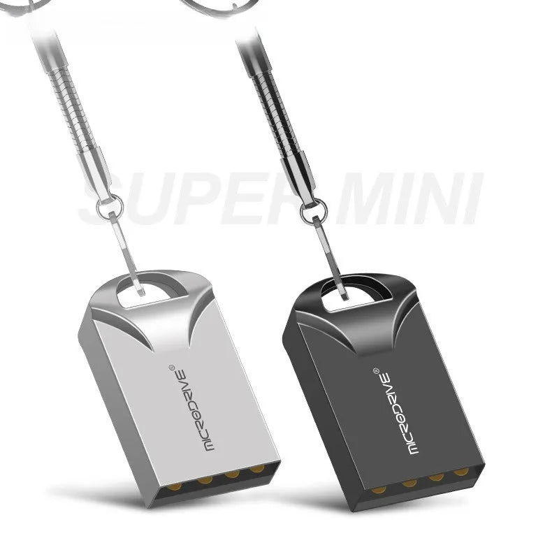 Compact metal USB flash drive in black and silver showing scale with dimensions 23x12x8mm