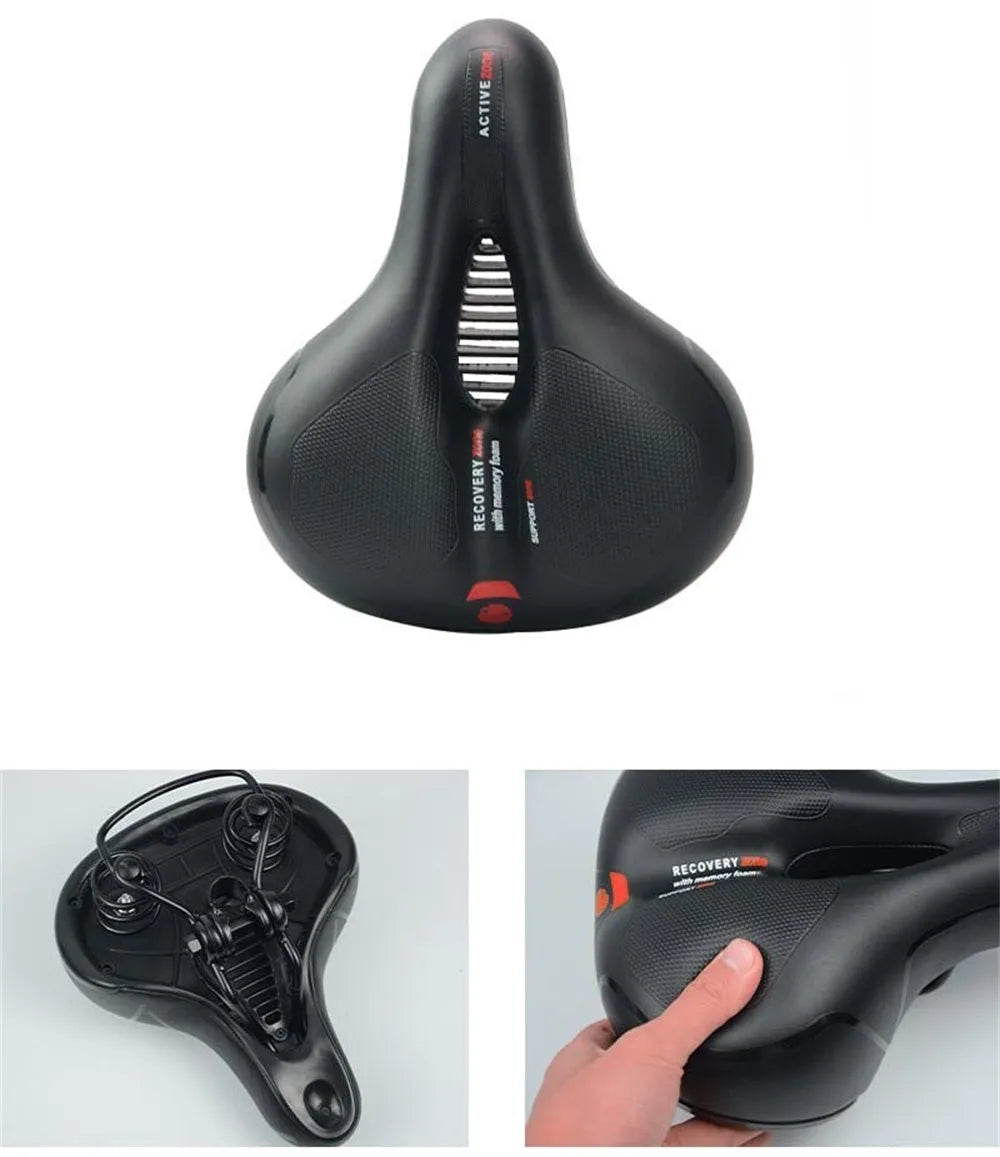 PU leather bicycle saddle cushion with polyurethane padding, steel bow and spring suspension system