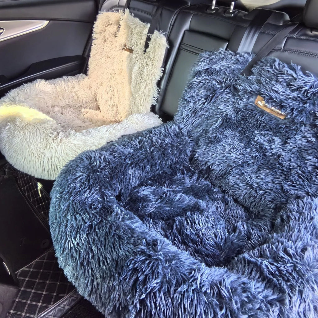 Thick thermal vehicle pet mat shown on car seat in dark grey colour