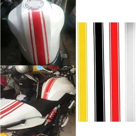 Long black reflective pinstripe vinyl sticker for motorcycle gas tank lid customisation.