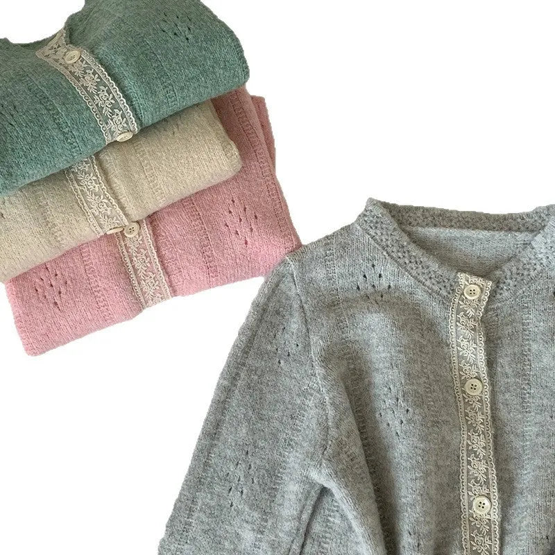 Korean art retro loose-fitting sweater coat in apricot, shown as a cardigan-style viscose knit.