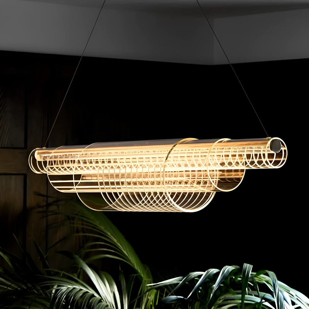 Modern glass pendant lamp with iron body for restaurant and bar lighting in three lengths