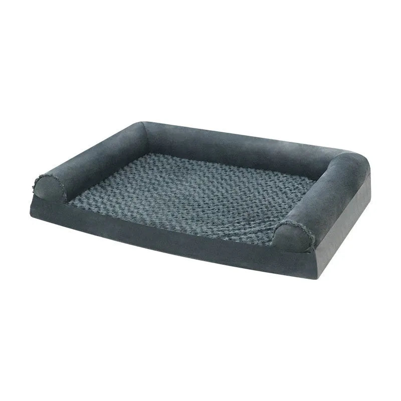 Grey cloth dog kennel for medium to large breeds showing three size options