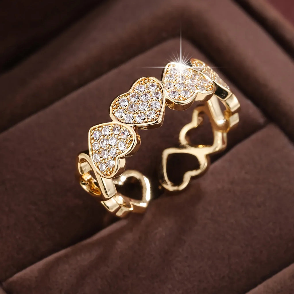 Adjustable opening couples ring with heart design in gold or silver finish