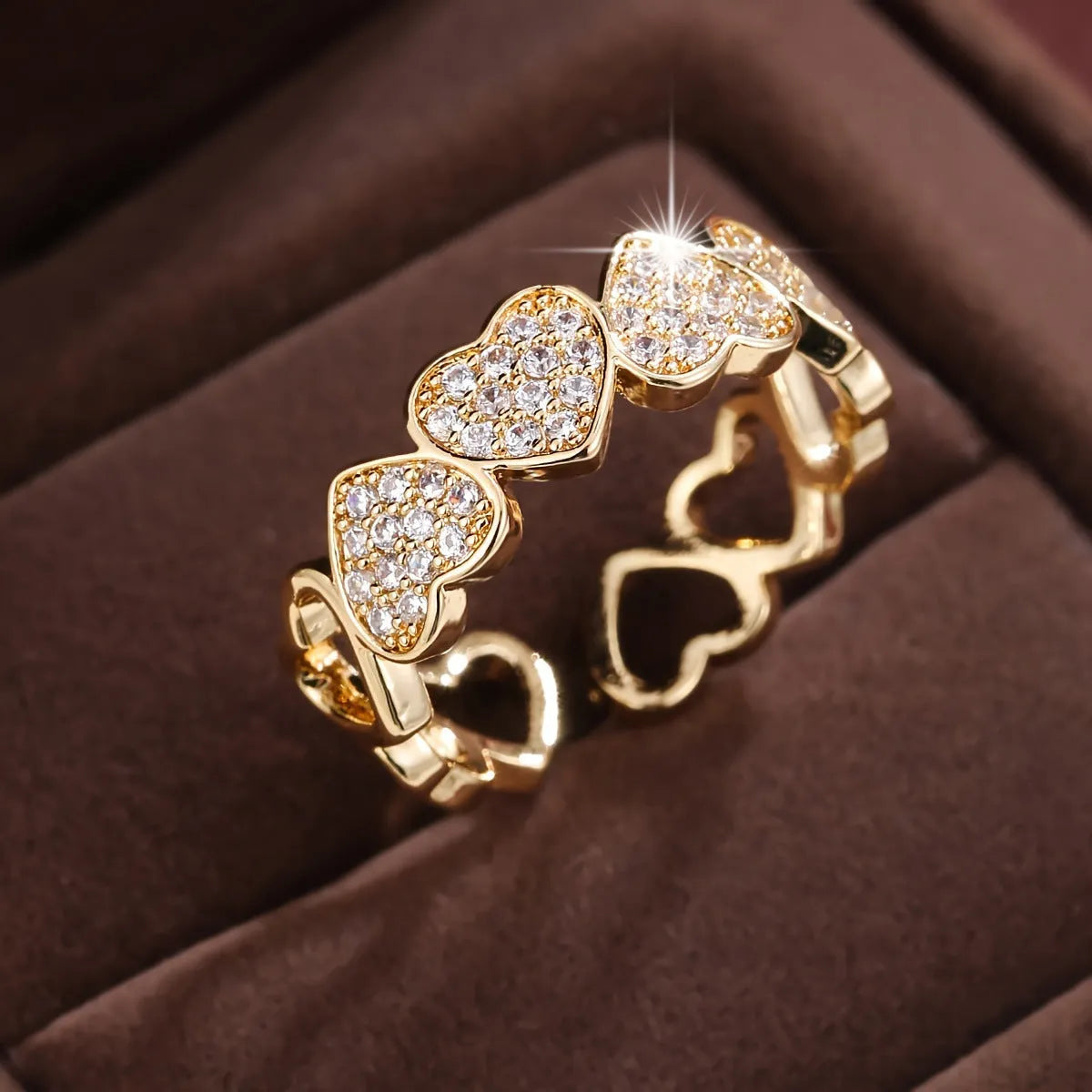 Adjustable opening couples ring with heart design in gold or silver finish