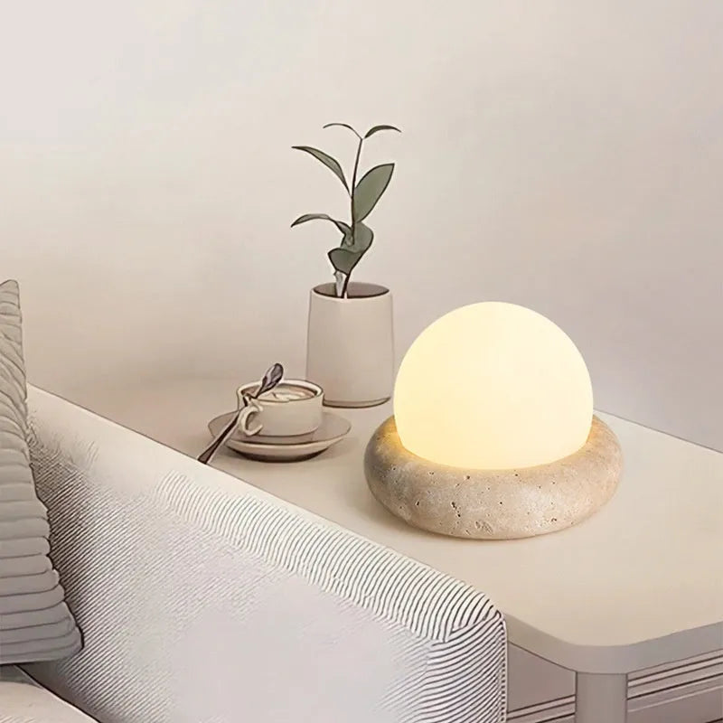 Cream remote control bedside night light with yellow cave stone illumination
