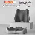 Memory foam waist support seat cushion in blue and grey colour combination on office chair