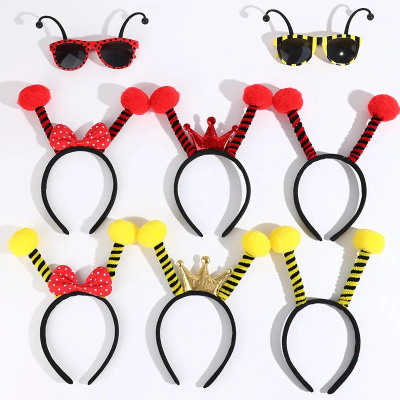 Yellow fabric bees costume headband and matching glasses set for dress up