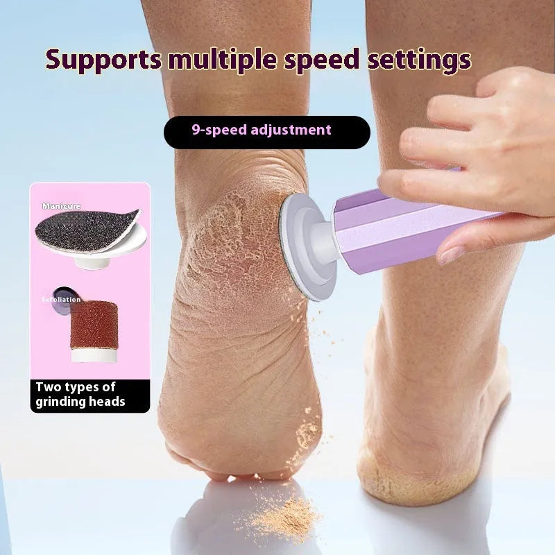 Pink household electric callus remover with 20 grinding wheels and USB charger, rechargeable foot care tool