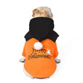 Halloween pumpkin dog clothes in black and orange, two-piece sweater and shawl set on a small dog