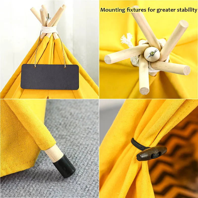 Striped flax and linen pet teepee tent with cushion for small dogs cats rabbits