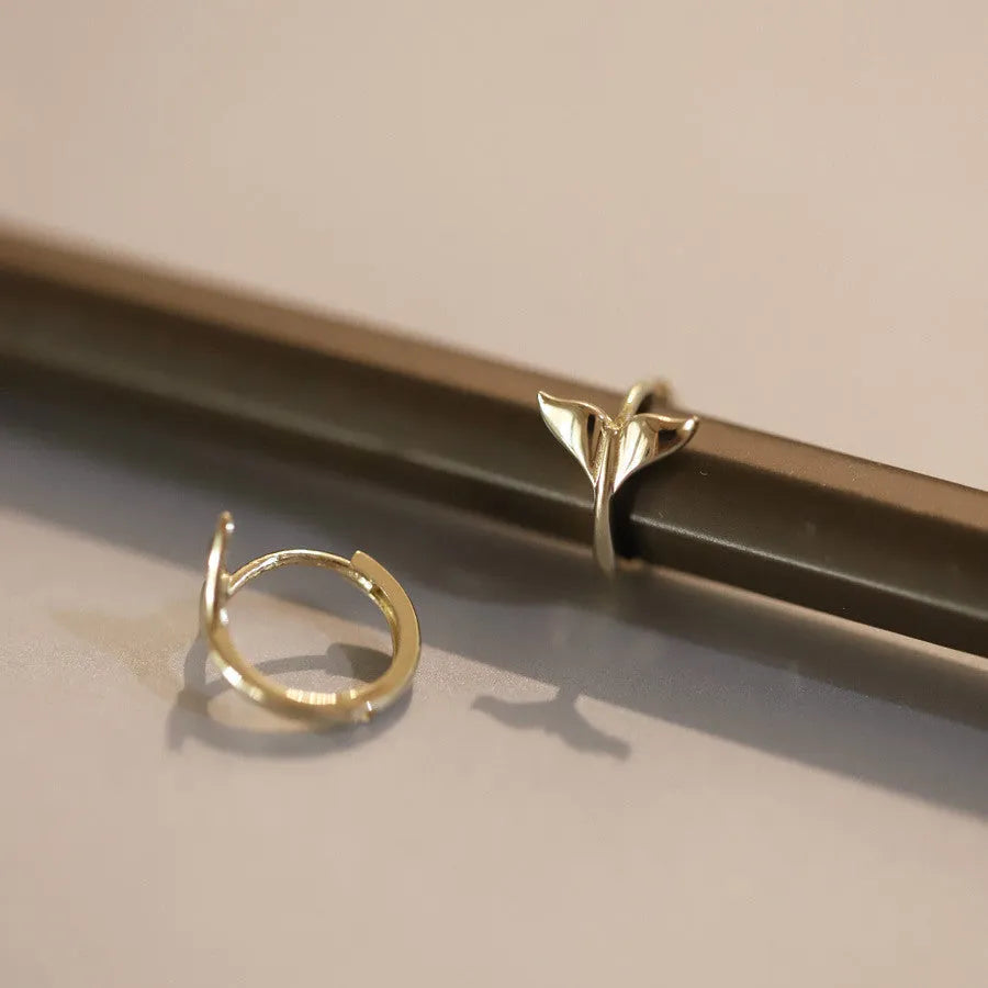 S925 sterling silver fishtail earrings with 14k gold plating in gold and white gold colour options
