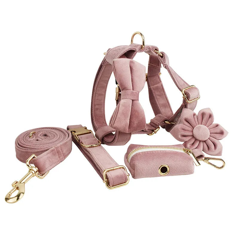 Light purple pink velvet dog collar with adjustable buckle on a light background