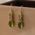 Green geometric copper drop earrings with quadrilateral design for bohemian retro style