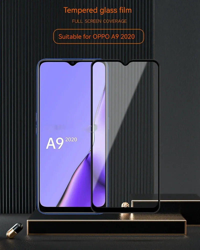 Full screen tempered glass screen protector for OPPO A9 2020 in black