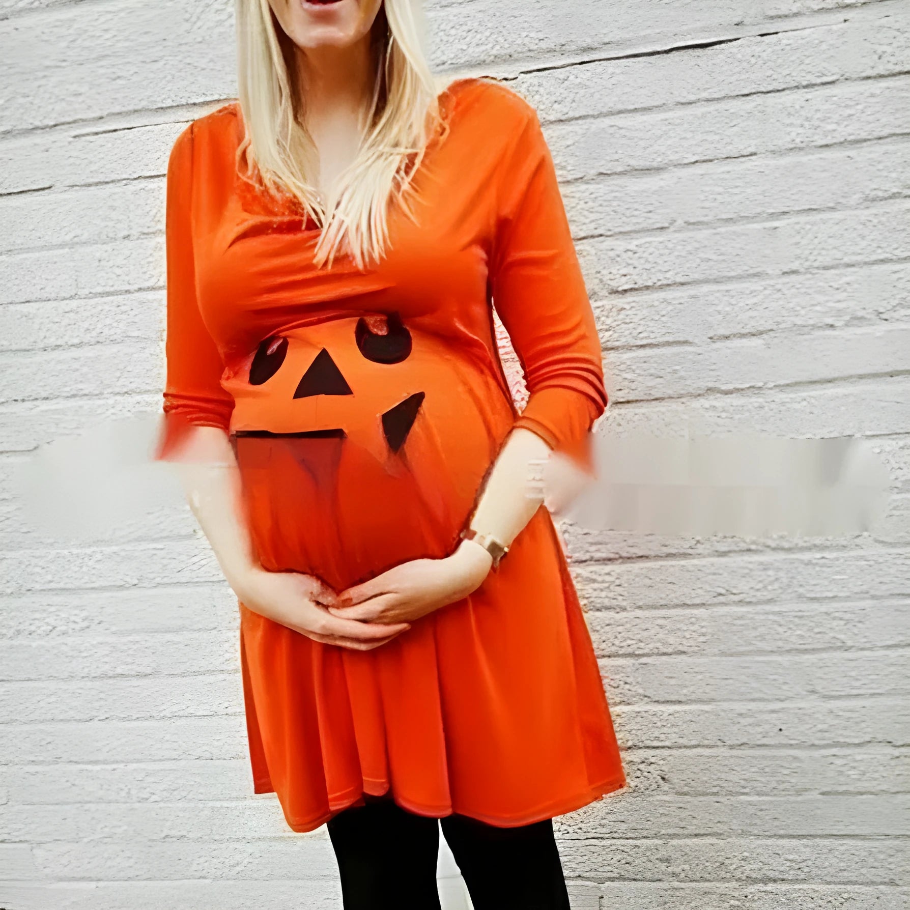 Orange cotton maternity dress with size range from S to 5XL
