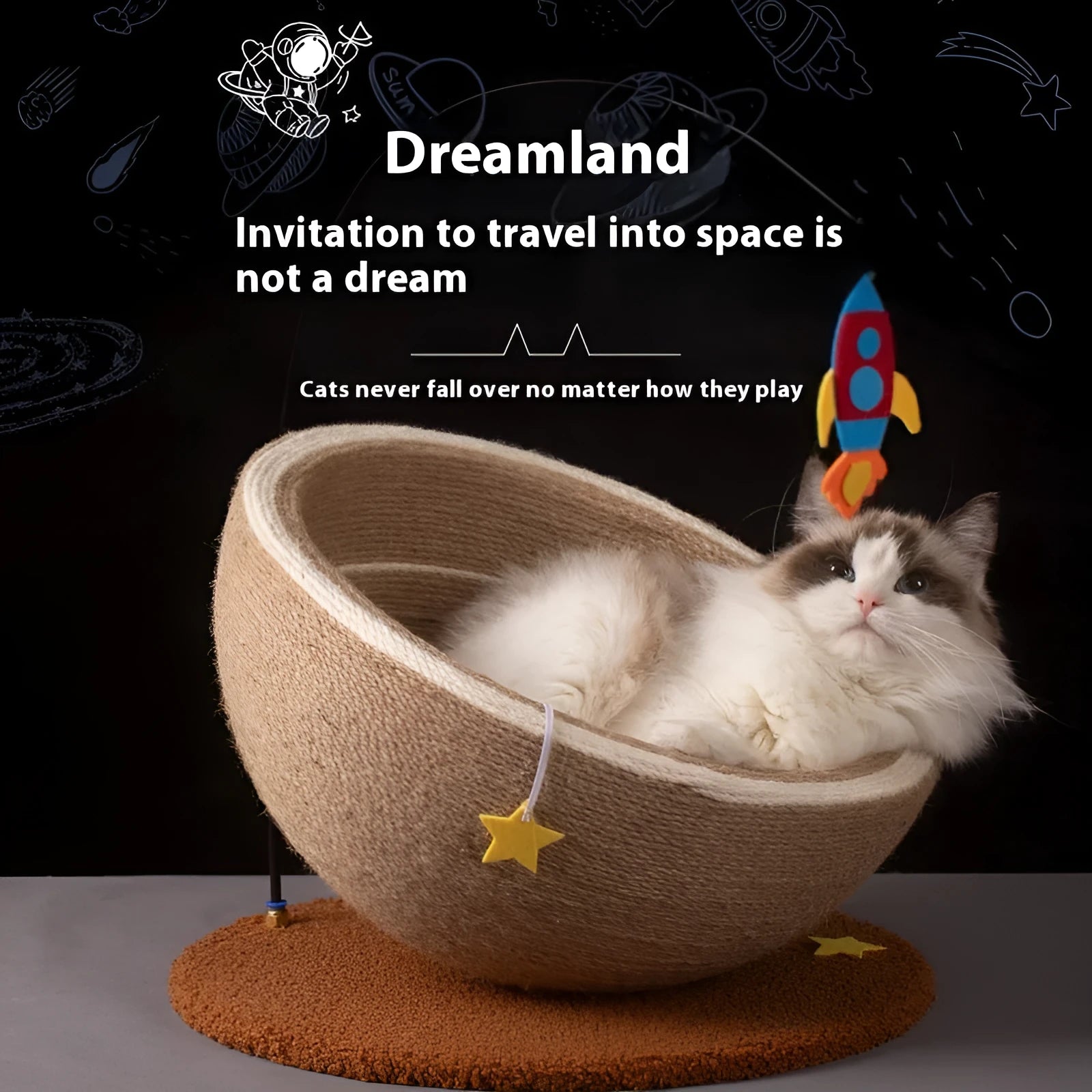 Large integrated cat scratching basin nest with sisal rope scratching surface and flannel fabric nest area