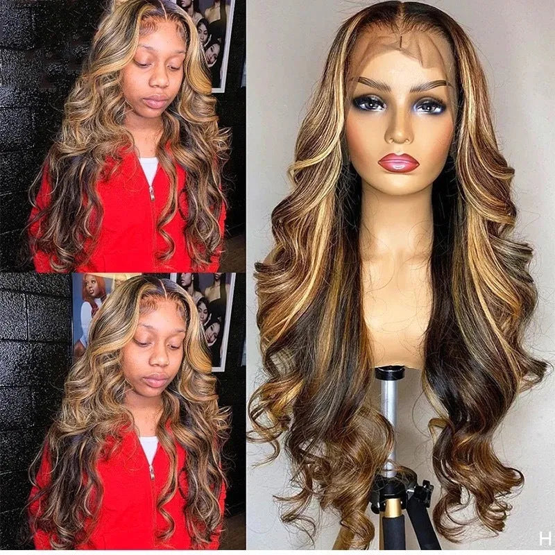 Front lace wig 134 with gradient colour long curly style and side bangs in black or piano colour