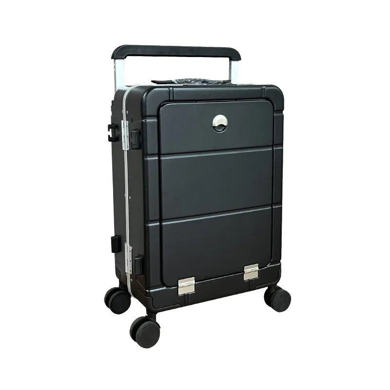 Front opening dry wet separation suitcase 20-inch in titanium silver with cup holder