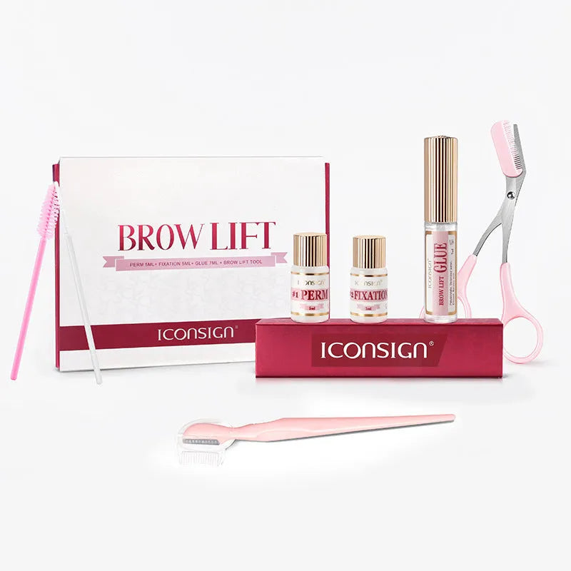 Pink eyebrow quick ironing set in a suit style design for home eyebrow grooming.