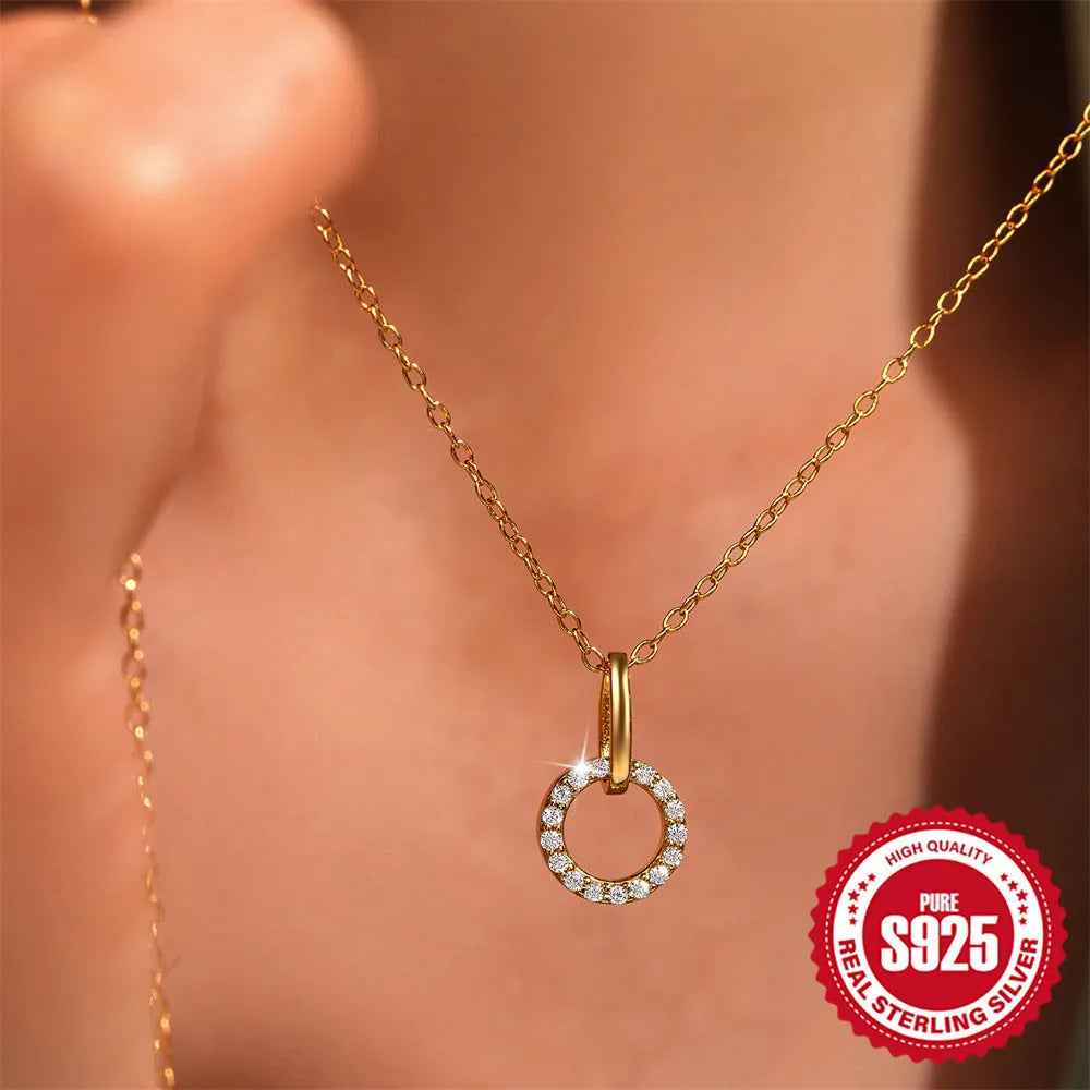 S925 sterling silver gold clavicle chain necklace with micro inlaid zircon pendant for women