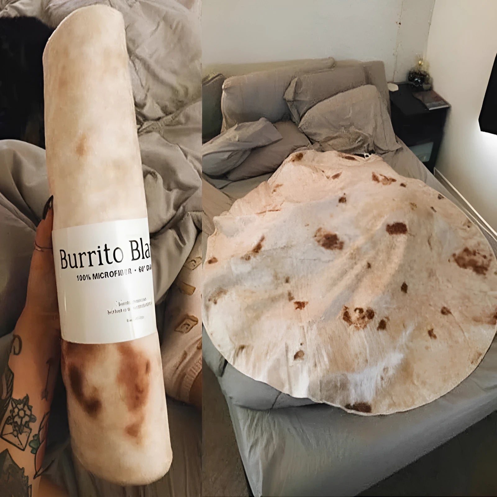 Round flannel burrito blanket 280Gsm in soft microfiber fleece with tortilla wrap design