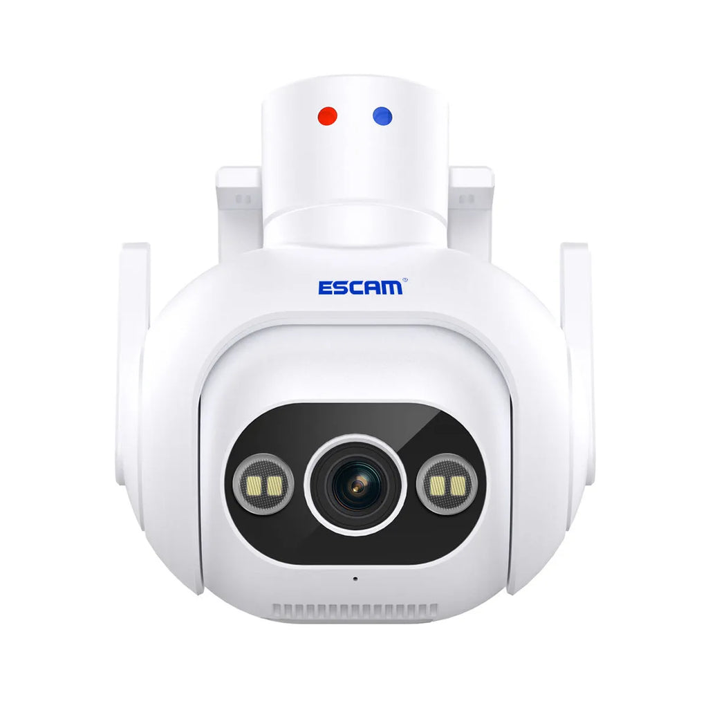 White plastic 4MP smart colour night vision security camera with wall mount bracket.