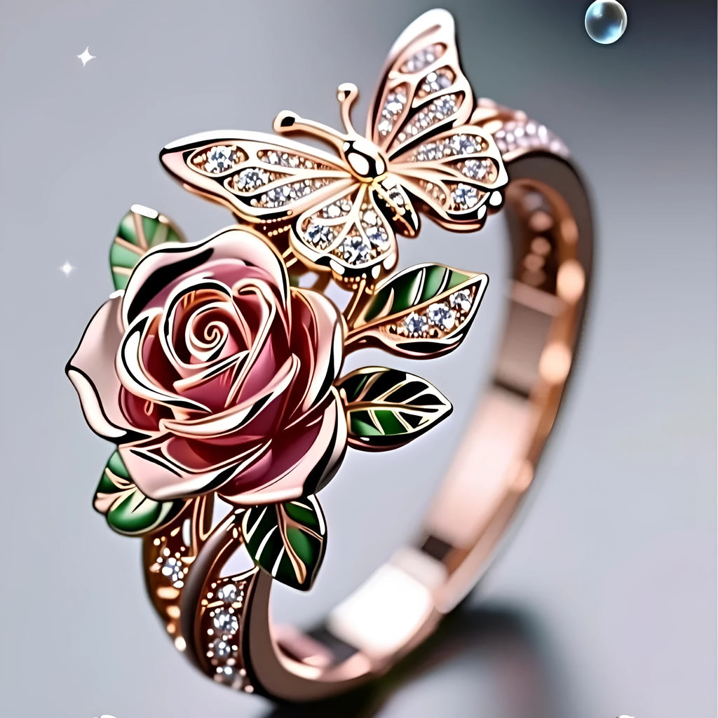 Colourful butterfly personality ring with dripping oil colour treatment and adjustable design