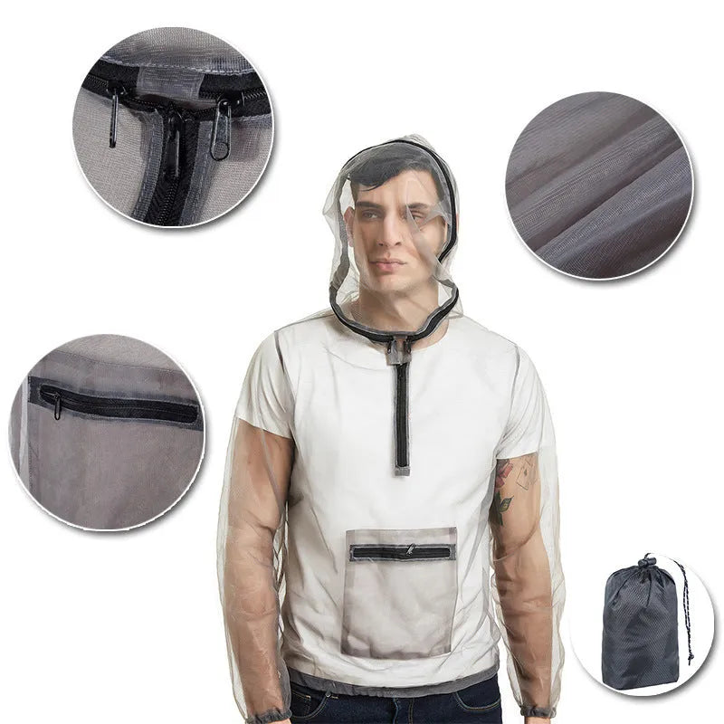 Rayman Jungle Run breathable insect-proof jacket in smoky gray mesh cloth for outdoor use