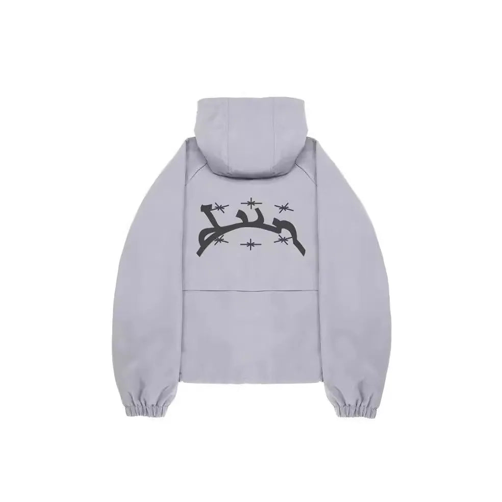 Men's grey hooded sunscreen jacket with British-style loose fit