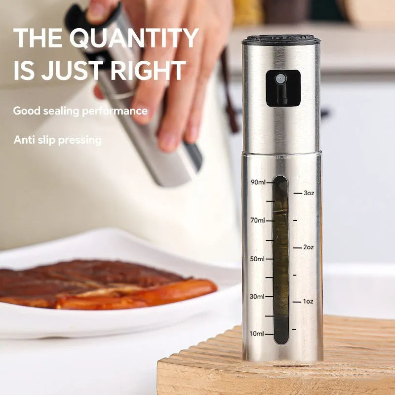 Press-type oil injection bottle 100ml glass with stainless steel visual scale for kitchen use