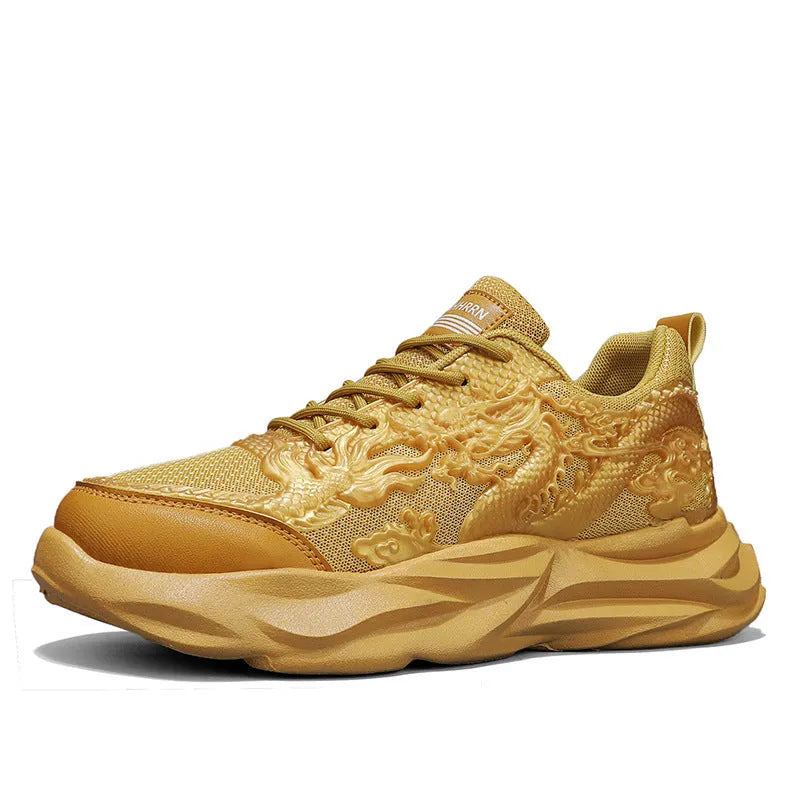 Loong breathable casual fly knit sneakers with rubber soles in Chinese dragon design colour