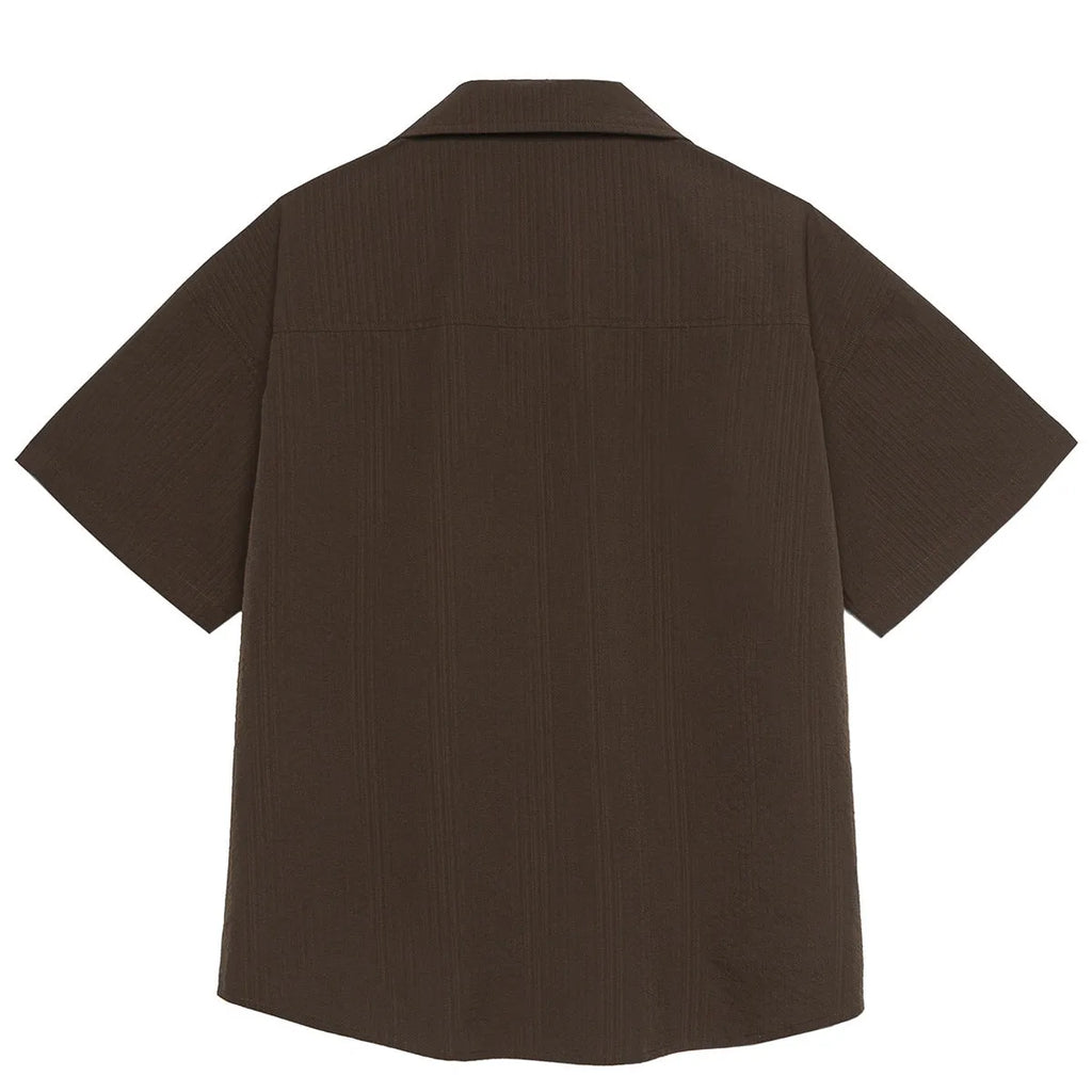 Brown striped Cuban collar short sleeve waterproof shirt for mountain camping