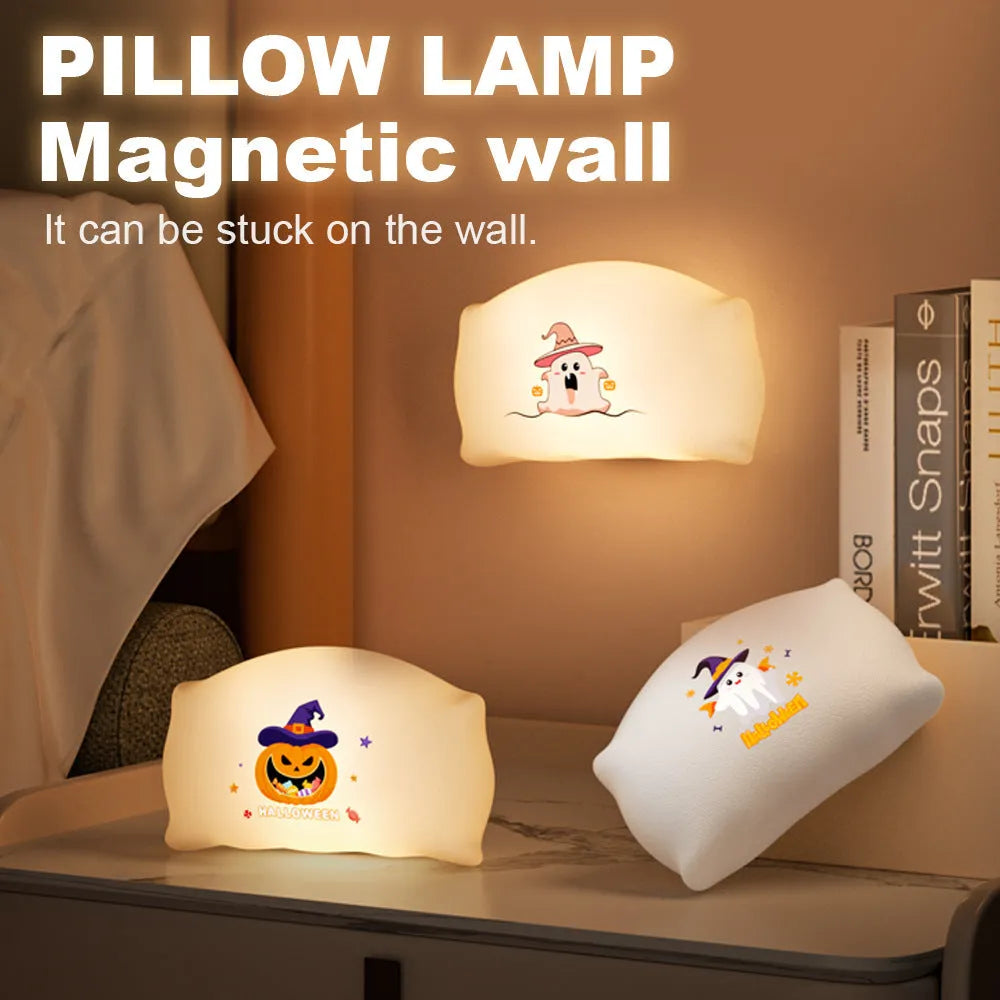 Cartoon Halloween table lamp with ghost design, USB-C charging port, and warm light illumination