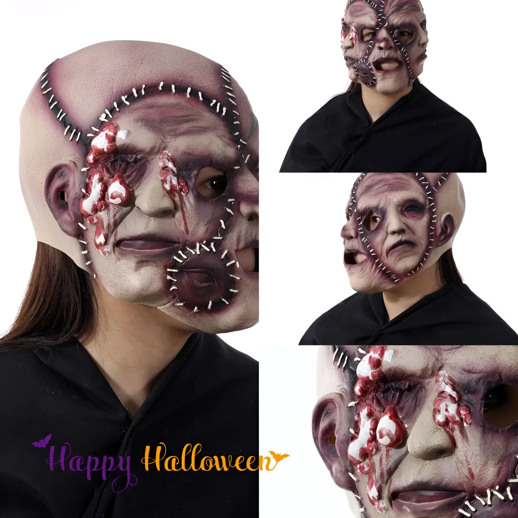Halloween three-sided grimace horror mask made of natural latex for adults