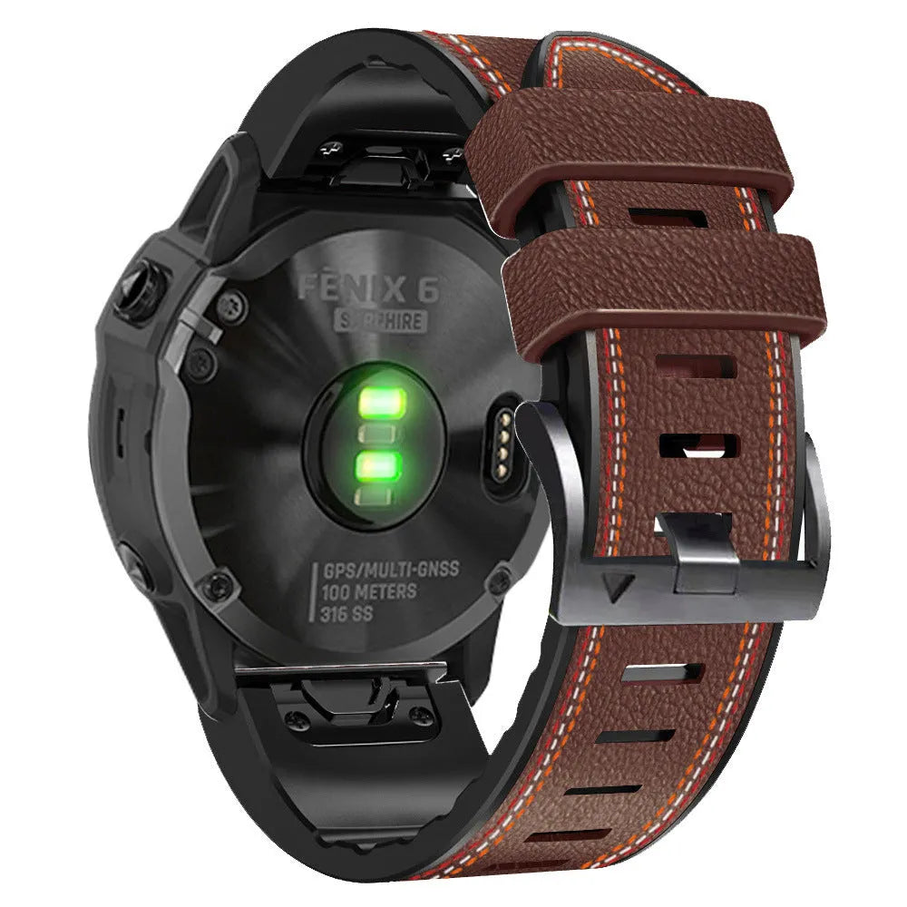 Silicone leather quick release watchband for Garmin Fenix 7X 6X 5X 7 6 5 in black 22mm or 26mm