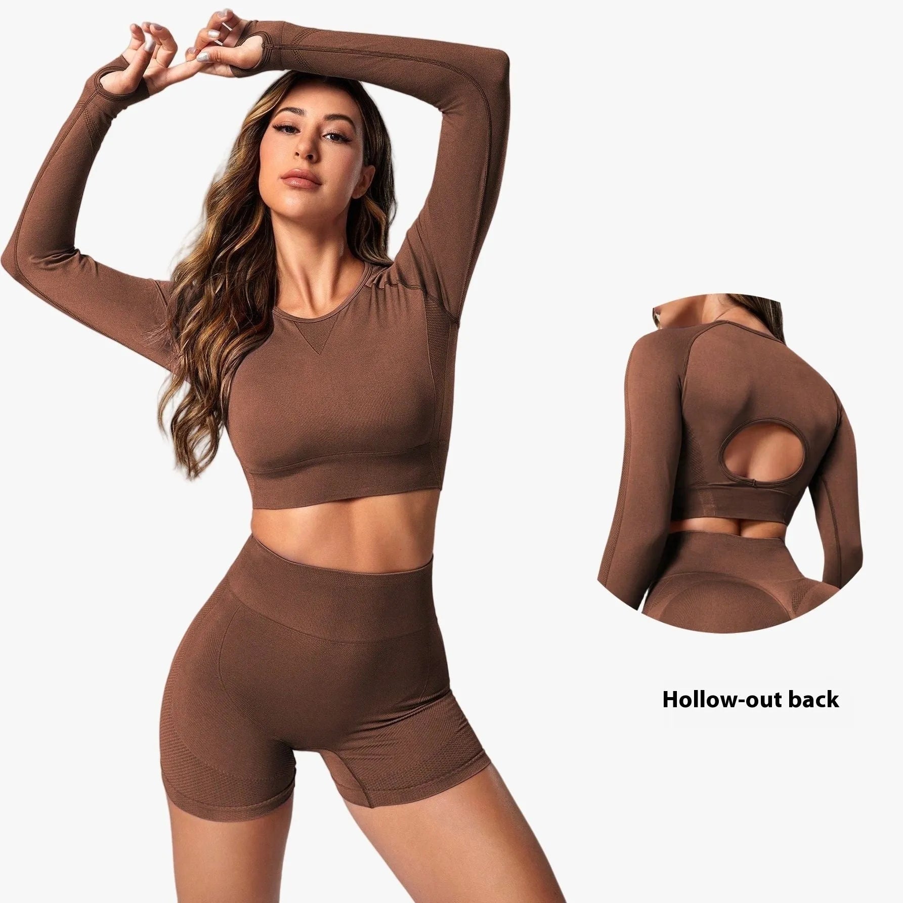 Women's high-waist yoga suit with long sleeves in black quick-drying fabric