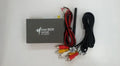 Black car mirror link Wi-Fi box with power cable, AV cable, antenna, and user manual for screen mirroring.