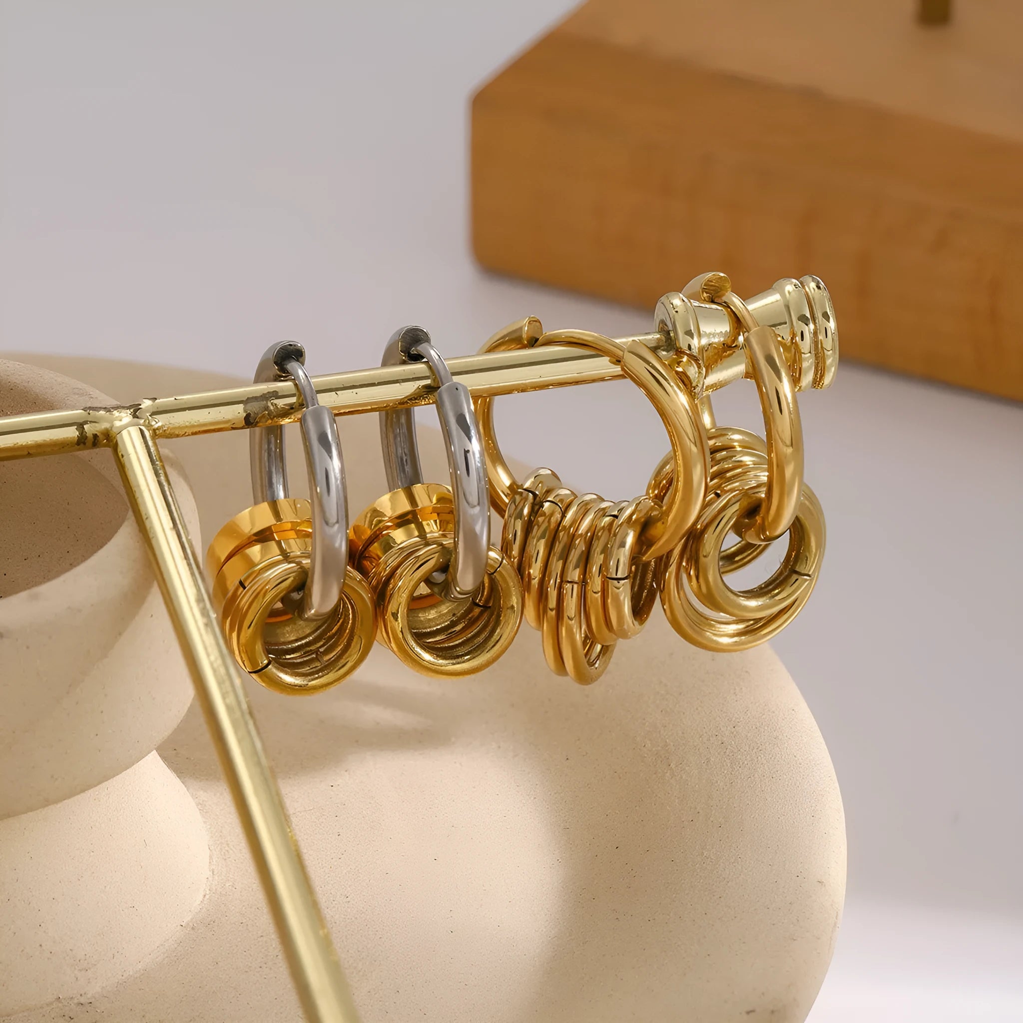Stainless steel electroplated earrings with colour-matching finish for unisex piercing jewellery