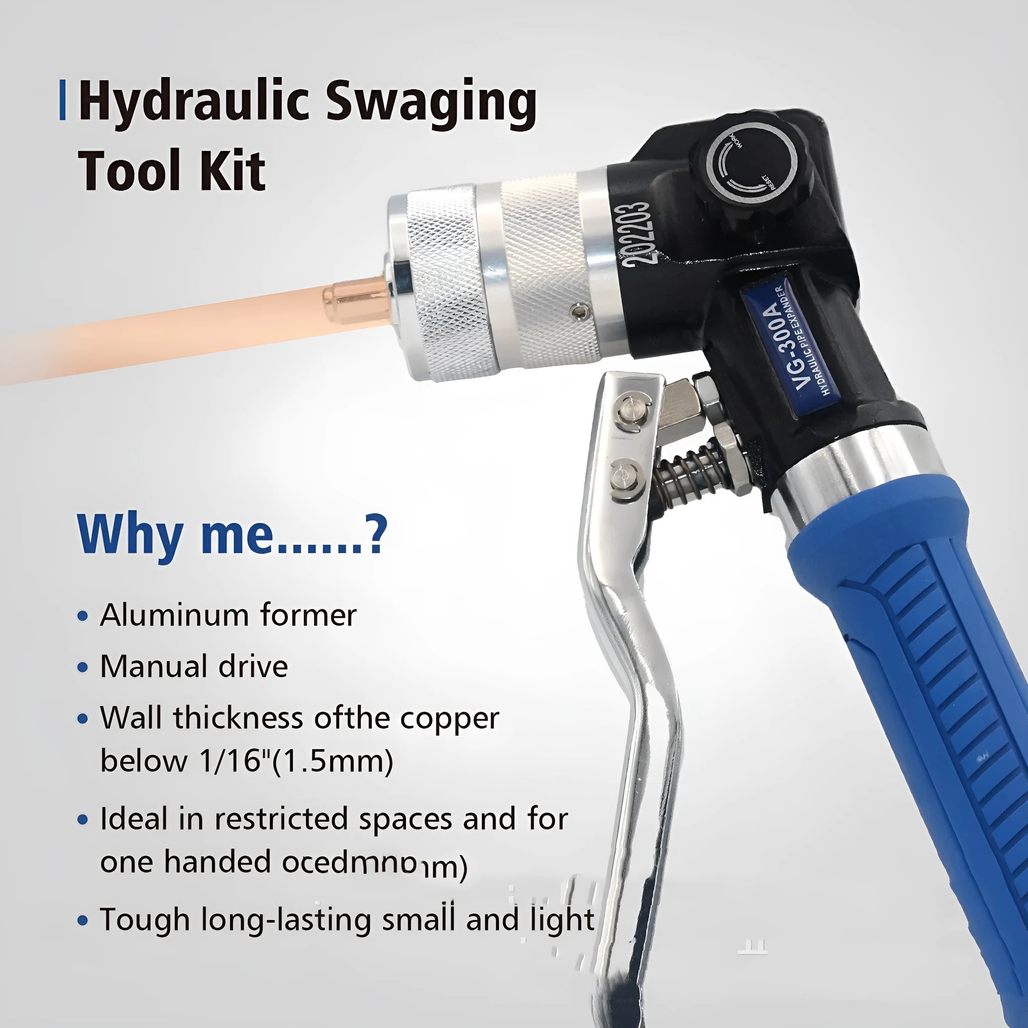 VG-300 style hydraulic tube expander tool for refrigeration work, made from high-strength alloy steel.