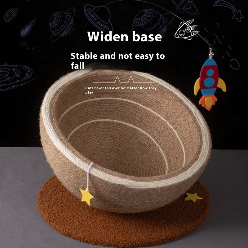 Large integrated cat scratching basin nest with sisal rope scratching surface and flannel fabric nest area