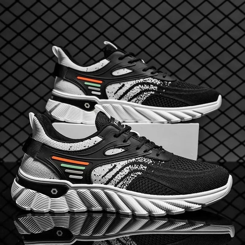 Men's white blue and black platform casual sports shoes with mesh upper and rubber sole