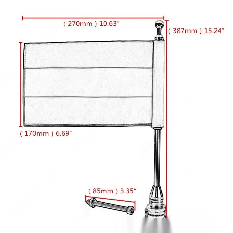 Motorcycle side box flagpole bracket in black or silver for luggage rack accessory mounting