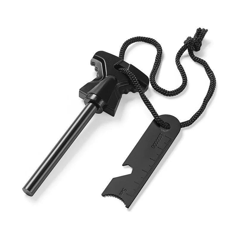 Butterfly-shaped ferrocerium fire starter with stainless steel bottle opener measuring 117x43mm