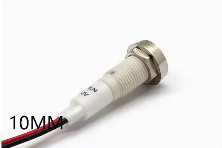 10mm stainless steel edge plastic indicator light with wire, available in six colours
