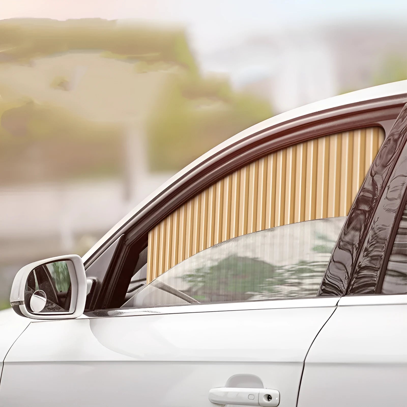 Auto retractable car sun curtain with thick opaque material in roller shutter mechanism