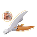 Yellow pet nail clipper with built-in LED light and magnifying feature for dogs and cats.